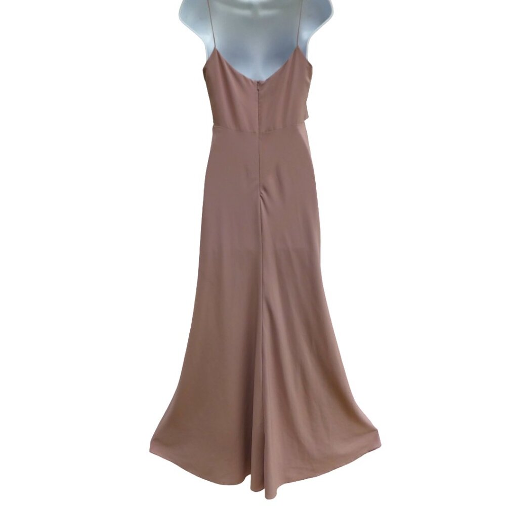Jenny Yoo Collection Maxi Dress Taupe Brown Ruffles Zip Back Lined Gala 2 - Picture 2 of 9